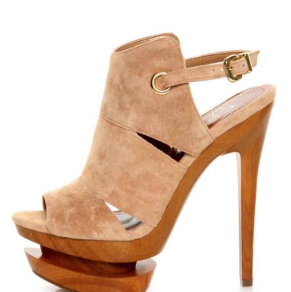 Jessica Simpson Cat Camel Suede Slingback Platform Heels. - Picture 1 of 1